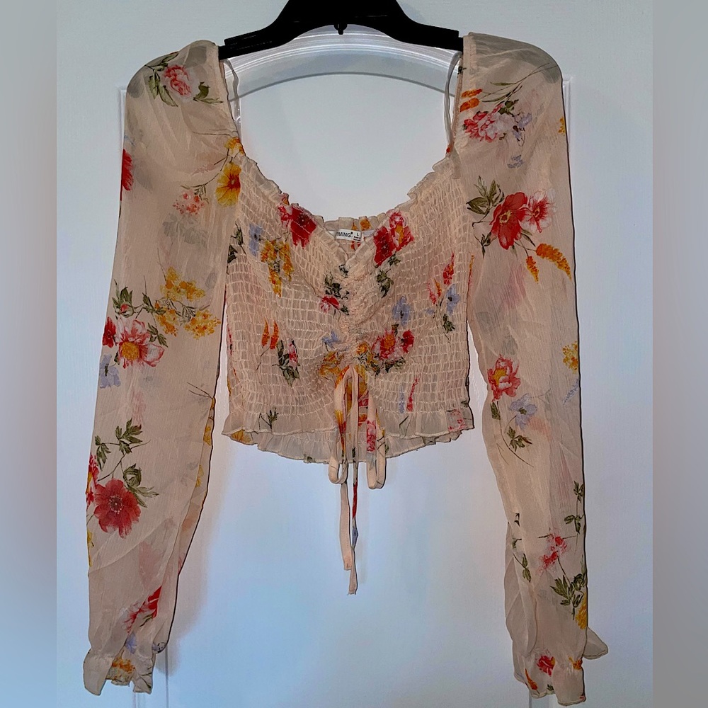 Sheer floral peach crop top